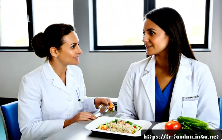 Home 15 임상영양학 개론 - Photorealistic clinical nutrition consultation in a modern French hospital, compassionate dietitian ...